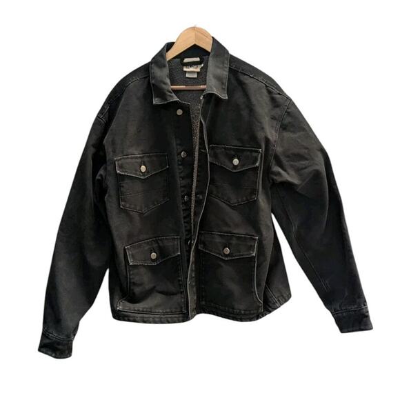 Cinch Duck Canvas Black Fleece Lined Jacket Work Wear Pockets Collared Large - Picture 1 of 9